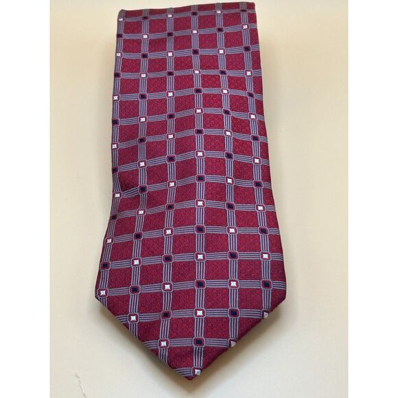 Jos. A. Bank Burgundy Grey Silver Patterned Tie - Picture 1 of 3